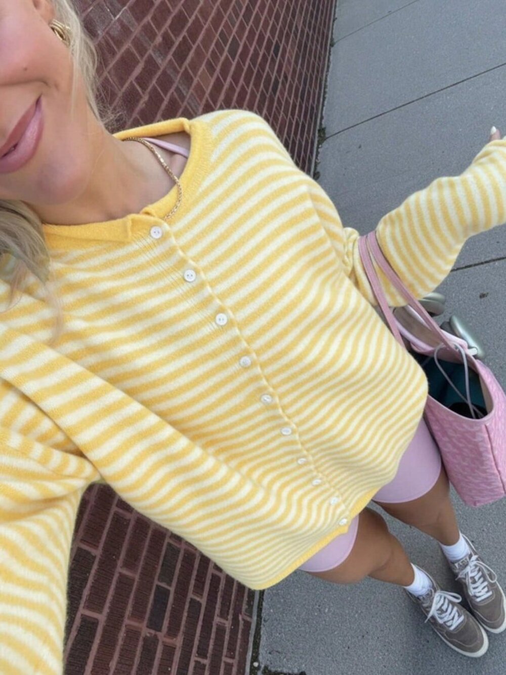 Yellow Streetwear Casual Loose Striped button down Knit Women's Cardigan - Picture 3 of 4